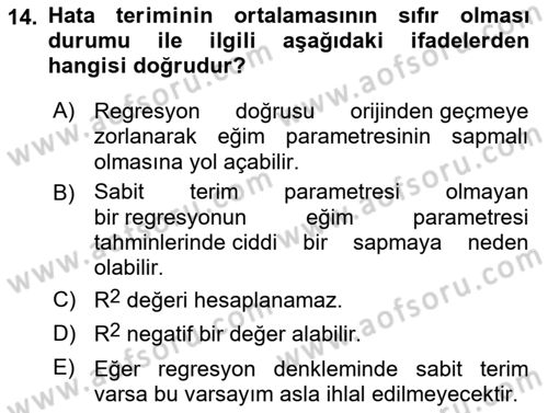 Ekonometrinin temelleri Dersi 2024 - 2025 Yılı Yaz Okulu Sınav Soruları 14. Soru