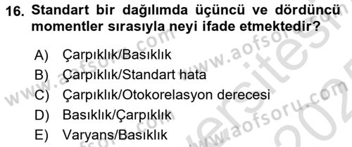 Ekonometrinin temelleri Dersi 2024 - 2025 Yılı Yaz Okulu Sınav Soruları 16. Soru