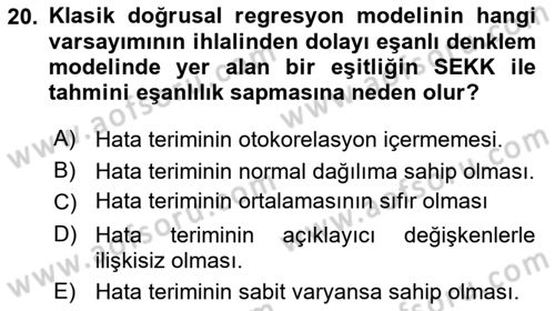 Ekonometrinin temelleri Dersi 2024 - 2025 Yılı Yaz Okulu Sınav Soruları 20. Soru