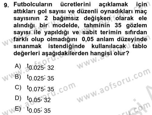 Ekonometrinin temelleri Dersi 2024 - 2025 Yılı Yaz Okulu Sınav Soruları 9. Soru