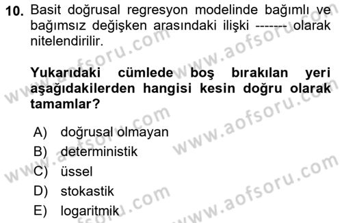 Ekonometrinin temelleri Dersi 2025 - 2026 Yılı (Vize) Ara Sınav Soruları 10. Soru