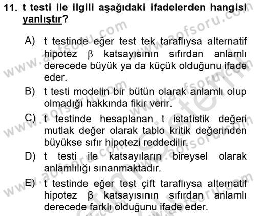 Ekonometrinin temelleri Dersi 2025 - 2026 Yılı (Vize) Ara Sınav Soruları 11. Soru