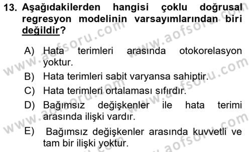 Ekonometrinin temelleri Dersi 2025 - 2026 Yılı (Vize) Ara Sınav Soruları 13. Soru