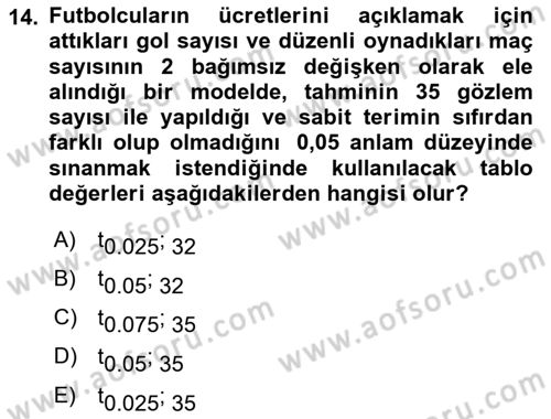 Ekonometrinin temelleri Dersi 2025 - 2026 Yılı (Vize) Ara Sınav Soruları 14. Soru