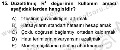 Ekonometrinin temelleri Dersi 2025 - 2026 Yılı (Vize) Ara Sınav Soruları 15. Soru