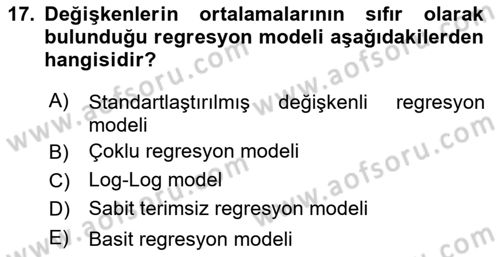 Ekonometrinin temelleri Dersi 2025 - 2026 Yılı (Vize) Ara Sınav Soruları 17. Soru
