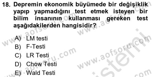 Ekonometrinin temelleri Dersi 2025 - 2026 Yılı (Vize) Ara Sınav Soruları 18. Soru