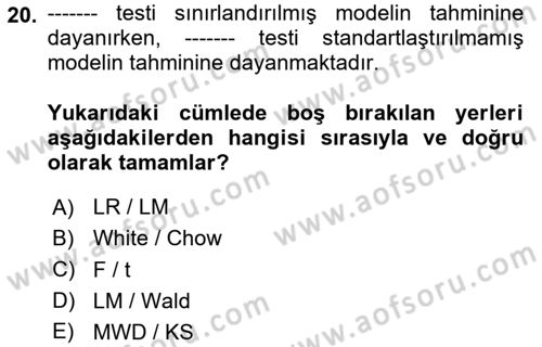 Ekonometrinin temelleri Dersi 2025 - 2026 Yılı (Vize) Ara Sınav Soruları 20. Soru