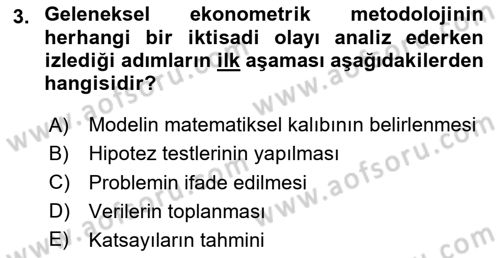 Ekonometrinin temelleri Dersi 2025 - 2026 Yılı (Vize) Ara Sınav Soruları 3. Soru
