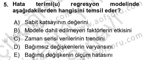 Ekonometrinin temelleri Dersi 2025 - 2026 Yılı (Vize) Ara Sınav Soruları 5. Soru