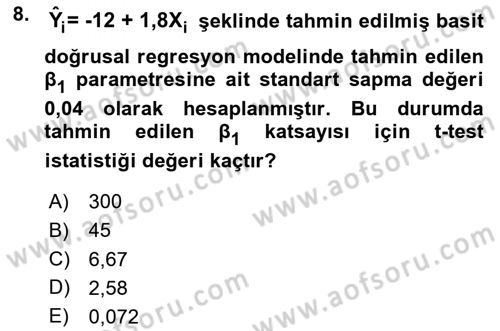 Ekonometrinin temelleri Dersi 2025 - 2026 Yılı (Vize) Ara Sınav Soruları 8. Soru