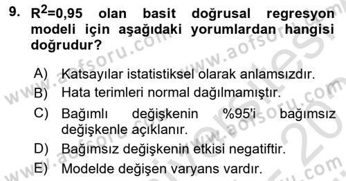 Ekonometrinin temelleri Dersi 2025 - 2026 Yılı (Vize) Ara Sınav Soruları 9. Soru