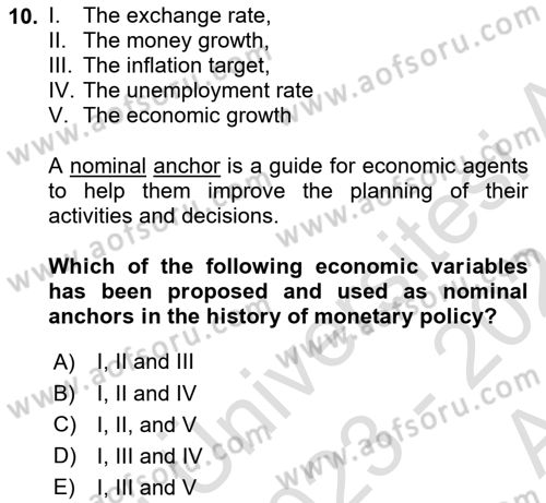 Monetary Theory and Policy Dersi Ara Sınavı Deneme Sınav Soruları 10. Soru