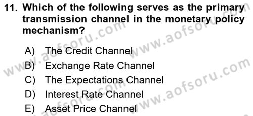 Monetary Theory and Policy Dersi Ara Sınavı Deneme Sınav Soruları 11. Soru