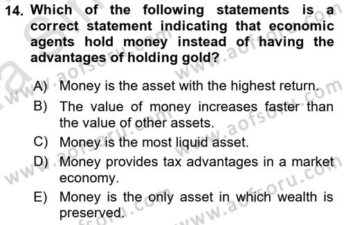 Monetary Theory and Policy Dersi Ara Sınavı Deneme Sınav Soruları 14. Soru