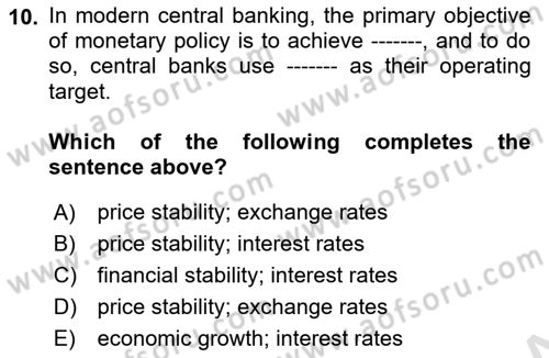 Monetary Theory and Policy Dersi 2023 - 2024 Yılı (Final) Dönem Sonu Sınav Soruları 10. Soru