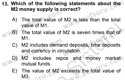 Monetary Theory and Policy Dersi 2023 - 2024 Yılı (Final) Dönem Sonu Sınav Soruları 13. Soru