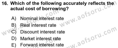 Monetary Theory and Policy Dersi 2023 - 2024 Yılı (Final) Dönem Sonu Sınav Soruları 16. Soru