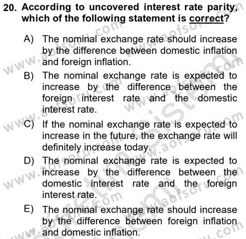 Monetary Theory and Policy Dersi 2023 - 2024 Yılı (Final) Dönem Sonu Sınav Soruları 20. Soru