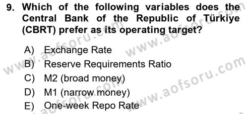 Monetary Theory and Policy Dersi 2023 - 2024 Yılı (Final) Dönem Sonu Sınav Soruları 9. Soru