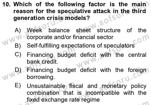 Monetary Theory and Policy Dersi 2023 - 2024 Yılı Yaz Okulu Sınav Soruları 10. Soru