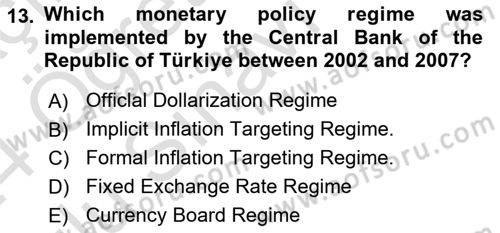 Monetary Theory and Policy Dersi 2023 - 2024 Yılı Yaz Okulu Sınav Soruları 13. Soru