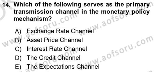 Monetary Theory and Policy Dersi 2023 - 2024 Yılı Yaz Okulu Sınav Soruları 14. Soru