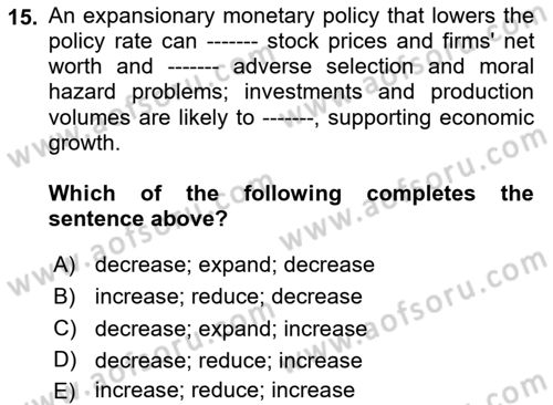 Monetary Theory and Policy Dersi 2023 - 2024 Yılı Yaz Okulu Sınav Soruları 15. Soru