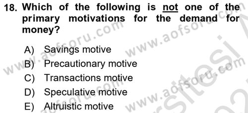Monetary Theory and Policy Dersi Ara Sınavı Deneme Sınav Soruları 18. Soru