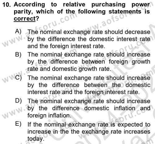 Monetary Theory and Policy Dersi 2024 - 2025 Yılı Yaz Okulu Sınav Soruları 10. Soru