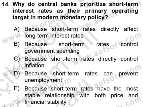 Monetary Theory and Policy Dersi 2024 - 2025 Yılı Yaz Okulu Sınav Soruları 14. Soru
