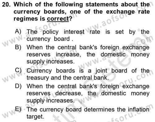 Monetary Theory and Policy Dersi 2024 - 2025 Yılı Yaz Okulu Sınav Soruları 20. Soru