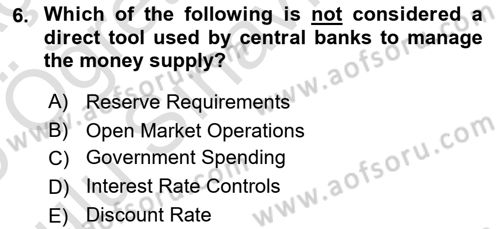 Monetary Theory and Policy Dersi 2024 - 2025 Yılı Yaz Okulu Sınav Soruları 6. Soru