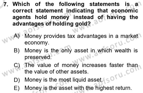 Monetary Theory and Policy Dersi 2024 - 2025 Yılı Yaz Okulu Sınav Soruları 7. Soru