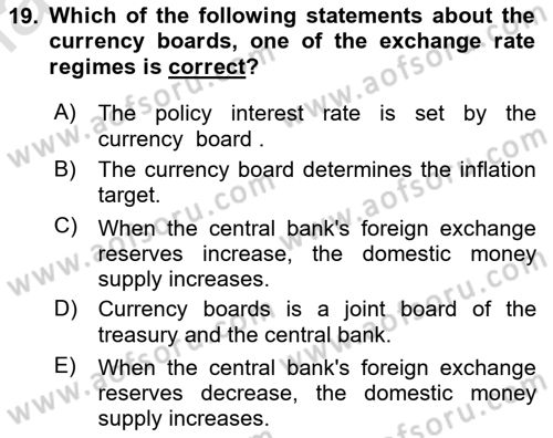 Monetary Theory and Policy Dersi 2025 - 2026 Yılı (Final) Dönem Sonu Sınav Soruları 19. Soru