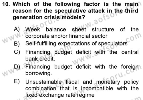 Monetary Theory and Policy Dersi 2025 - 2026 Yılı Yaz Okulu Sınav Soruları 10. Soru