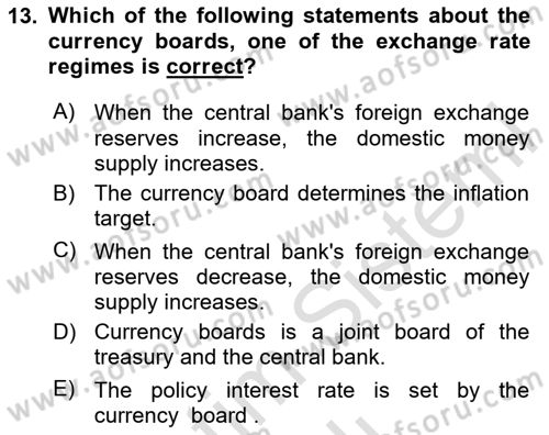 Monetary Theory and Policy Dersi 2025 - 2026 Yılı Yaz Okulu Sınav Soruları 13. Soru