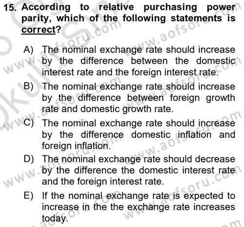 Monetary Theory and Policy Dersi 2025 - 2026 Yılı Yaz Okulu Sınav Soruları 15. Soru