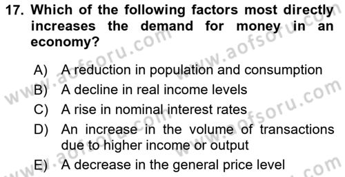 Monetary Theory and Policy Dersi 2025 - 2026 Yılı Yaz Okulu Sınav Soruları 17. Soru