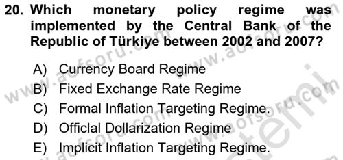 Monetary Theory and Policy Dersi 2025 - 2026 Yılı Yaz Okulu Sınav Soruları 20. Soru