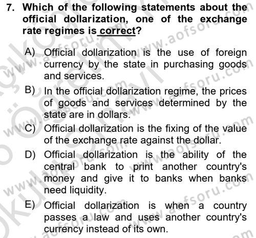 Monetary Theory and Policy Dersi 2025 - 2026 Yılı Yaz Okulu Sınav Soruları 7. Soru