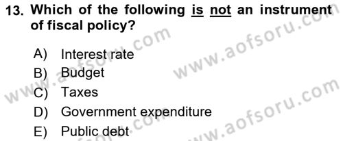 Public Finance Dersi 2023 - 2024 Yılı (Final) Dönem Sonu Sınav Soruları 13. Soru
