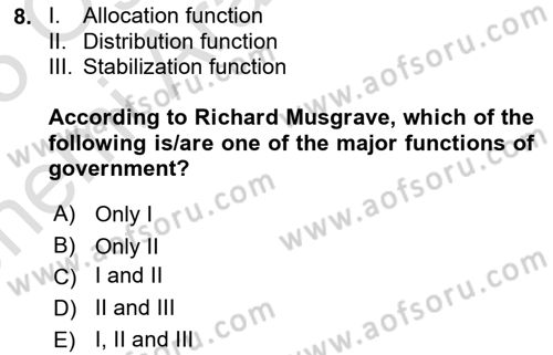 Public Finance Dersi 2024 - 2025 Yılı (Vize) Ara Sınav Soruları 8. Soru