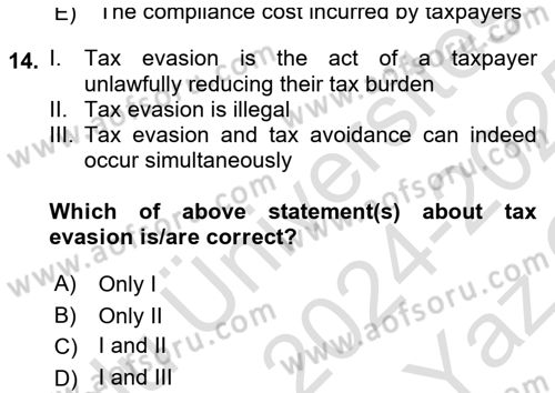 Public Finance Dersi 2024 - 2025 Yılı Yaz Okulu Sınav Soruları 14. Soru