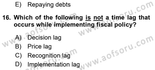 Public Finance Dersi 2024 - 2025 Yılı Yaz Okulu Sınav Soruları 16. Soru