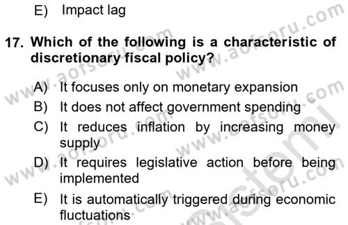 Public Finance Dersi 2024 - 2025 Yılı Yaz Okulu Sınav Soruları 17. Soru