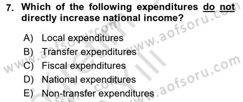 Public Finance Dersi 2024 - 2025 Yılı Yaz Okulu Sınav Soruları 7. Soru