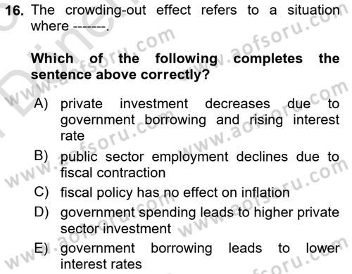 Public Finance Dersi 2025 - 2026 Yılı (Final) Dönem Sonu Sınav Soruları 16. Soru