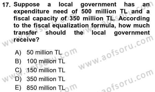 Public Finance Dersi 2025 - 2026 Yılı (Final) Dönem Sonu Sınav Soruları 17. Soru