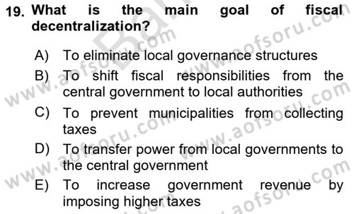 Public Finance Dersi 2025 - 2026 Yılı (Final) Dönem Sonu Sınav Soruları 19. Soru